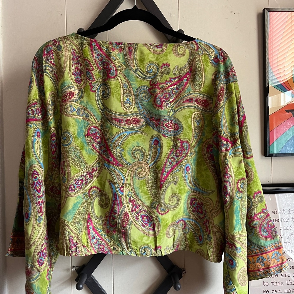 Paisley Print Green and Pink Women's Top - Picture 8 of 8